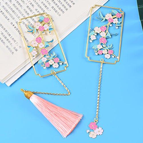 Exquisite electroplated brass bookmarks Pink cherry blossom tassels Cherry blossom bookmarks - CHL-STORE 
