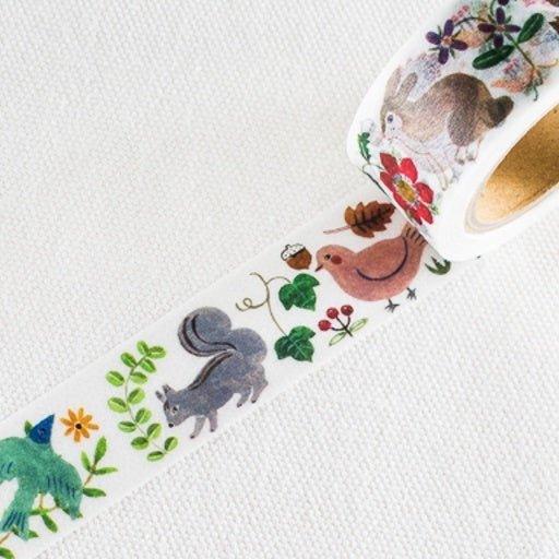 HYOGENSHA NO.22-631 KUSAMURA Japanese washi tape Japanese popular illustrator Aiko Bukawa, pastoral, grass, squirrel, bird - CHL-STORE 
