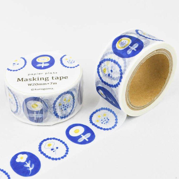 Hyogensha NO.37-689 paper tape 20mm*7m kurogoma joint Nordic flower blue illustration - CHL-STORE 