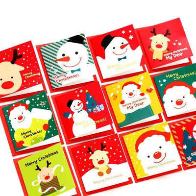 Japan and South Korea Creative Cute Cartoon Christmas Square Small Greeting Cards Message Cards Blessing Cards Cute Cards 12 Random Shipments - CHL-STORE 