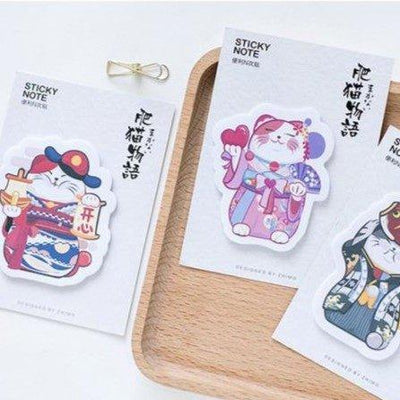 Japanese Style Fat Cat Story Funny and Cute Hand-painted Lucky Cat Notes Sticky Notes Random Shippment NP-H7TAY-0318 - CHL-STORE 