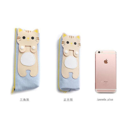 Korean Student Creative Cat Tabby Cat White Cat Leather Three-dimensional Canvas Pencil Case Pencil Case Storage Bag NP-H7TIM-101 - CHL-STORE 