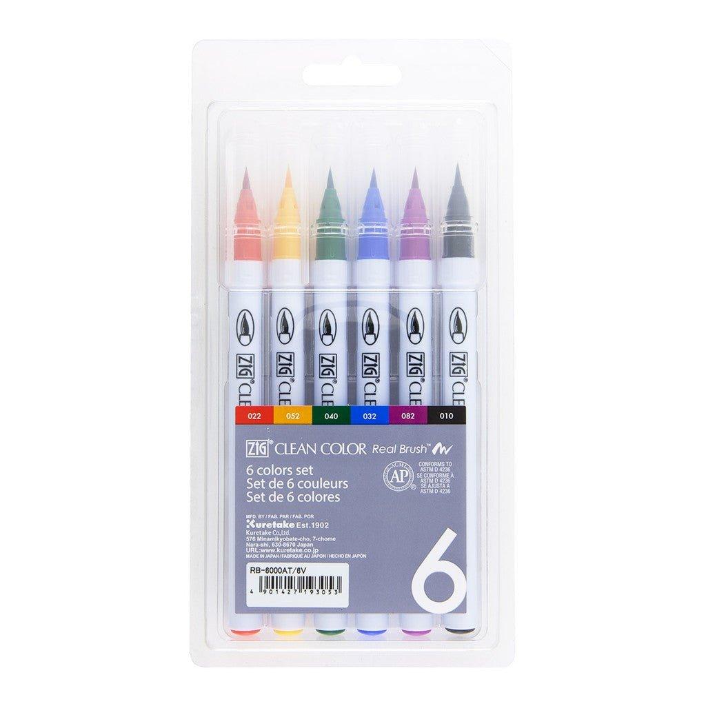 Kuretake RB-6000AT/6VA ZIG Paint Brush 6 Color Set Brush Painting Tools Art Brush - CHL-STORE 