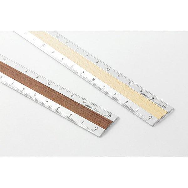 MIDORI Office Stationery Dual Material Aluminum Wood Ruler Metal Ruler 15cm - CHL-STORE 