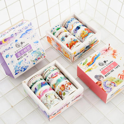 Original boutique boxed colorful hand-painted washi tape decorative paper tape set of 10 rolls NP-000065 - CHL-STORE 