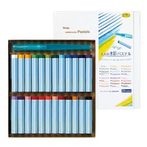 PENTEL GHW1 VISTAGE Adult's Watercolor Pastel Crayon Water-based Crayon 12/24 Color Set With Water Pen - CHL-STORE 