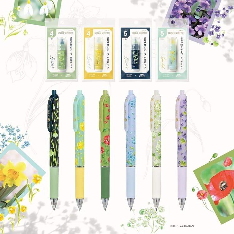 Pentel x HIBIYA-KADAN XZT164HK Hibiya Flower Bed Ballpoint Pen Correction Tape Narcissus Viola Poppy - CHL-STORE 