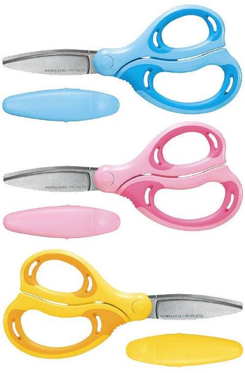 Kokuyo Aerofit Saxa, Scissors for Kids, Glueless Blade, Left Hand, Yellow (PL270Y)