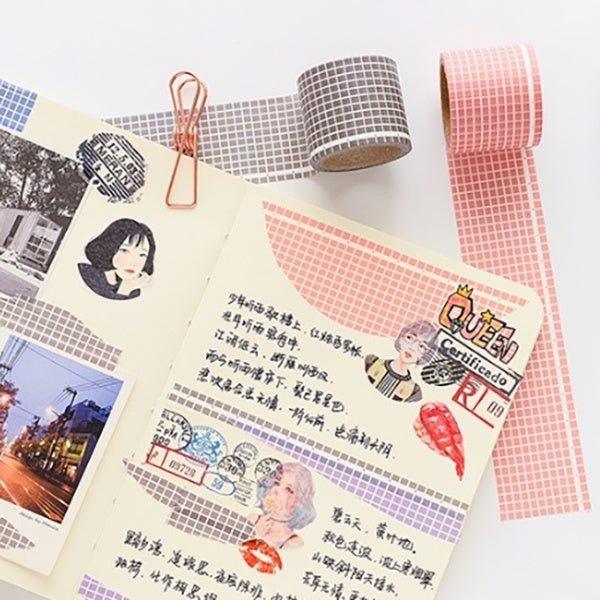 Salt wide grid washi tape Solid color square Decorative material NP-000159 - CHL-STORE 