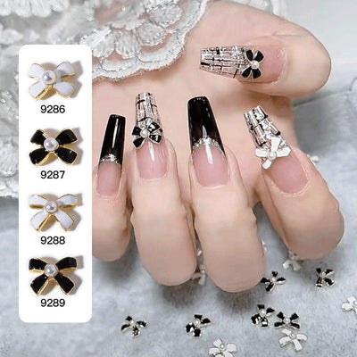 Simple French style small fragrance black and white pearl bow manicure alloy jewelry AC-030019 - CHL-STORE 