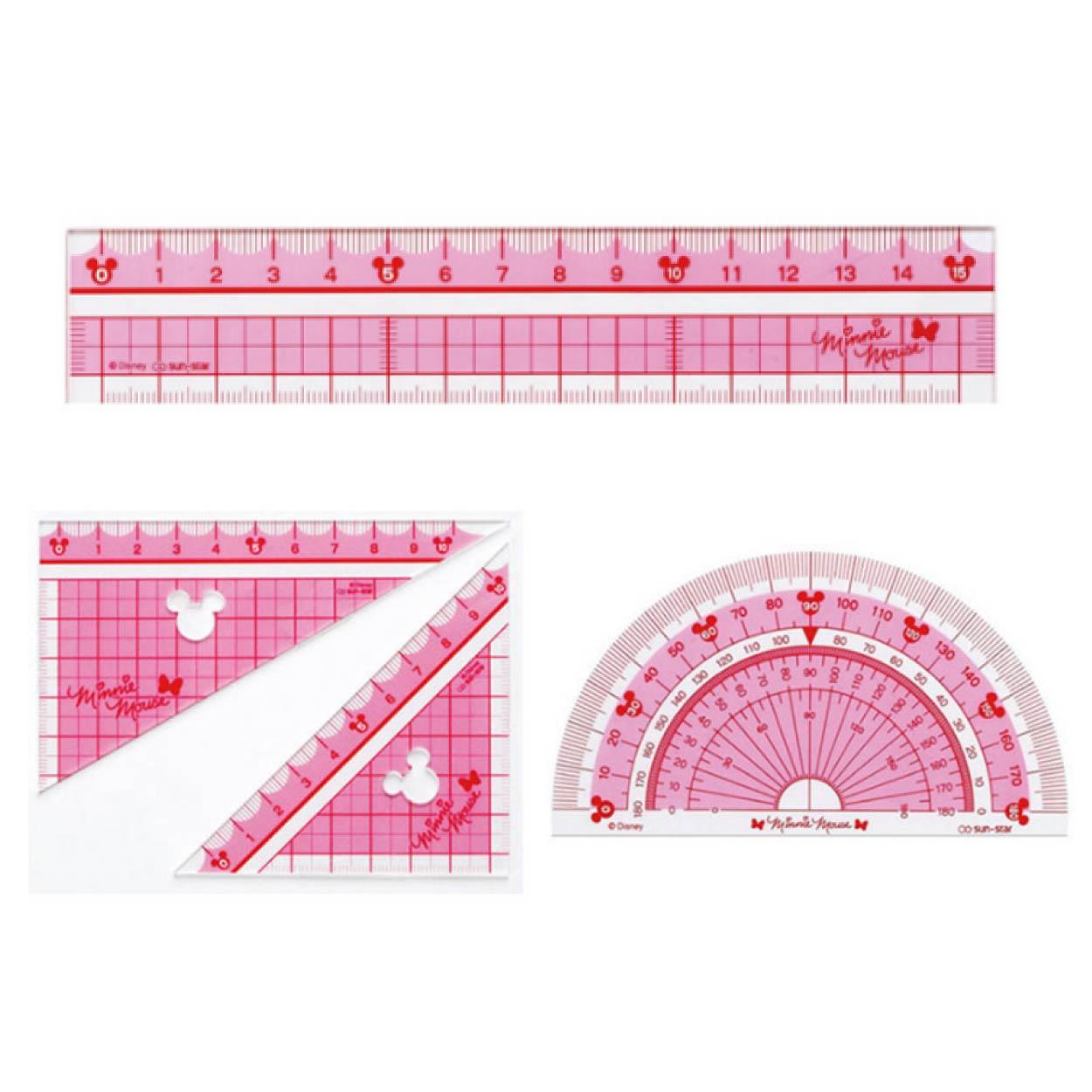 Sun-star S400 Disney Series 15CM Ruler Protractor Triangle Board Math Acrylic Transparent Pink - CHL-STORE 