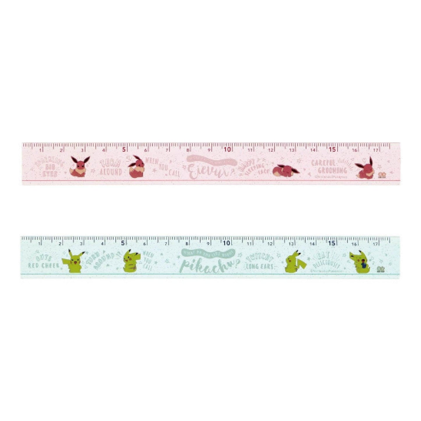 Sun-Star S40064 Pok?‡mon Pikachu Eevee Acrylic Pink Green 17cm Ruler - CHL-STORE 