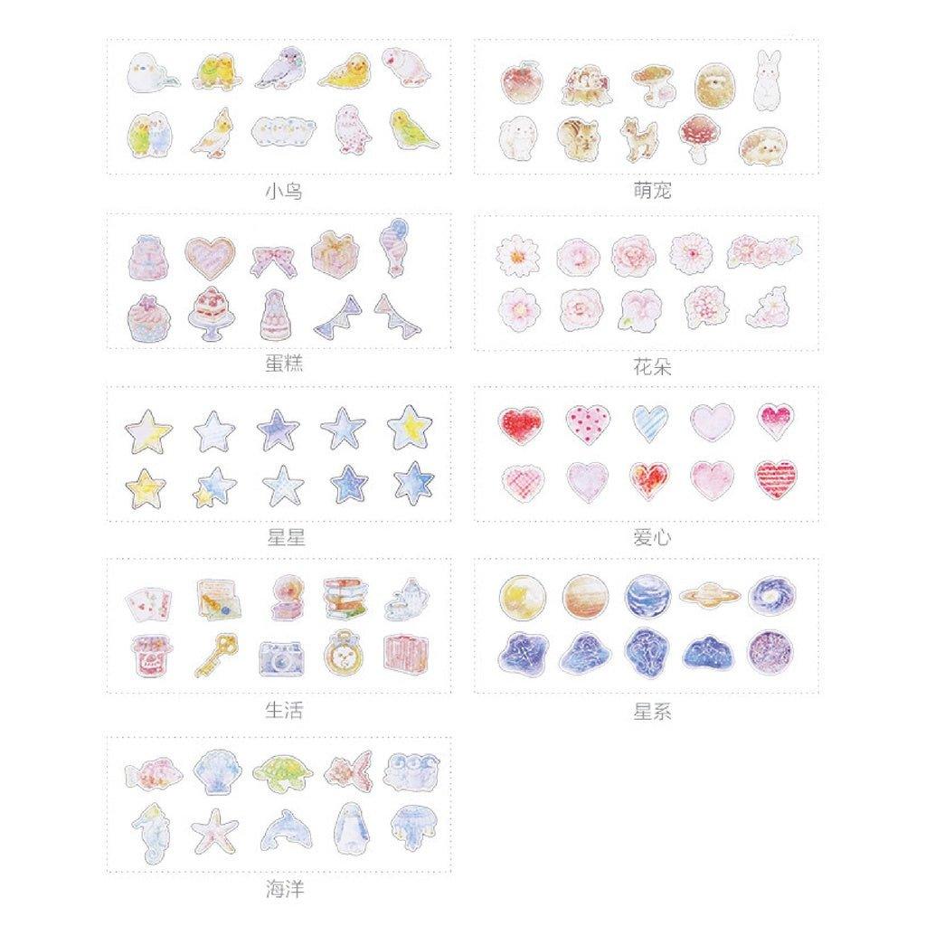 Watercolor hand-painted style sticker pack underwater animals stars 60 into - CHL-STORE 