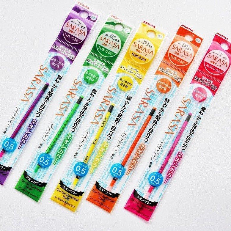 Zebra Neon Color Series 5 Color Pen Tube 3 Color Pen Tube 0.5MM Refill 0.4MM Refill 10pcs - CHL-STORE 